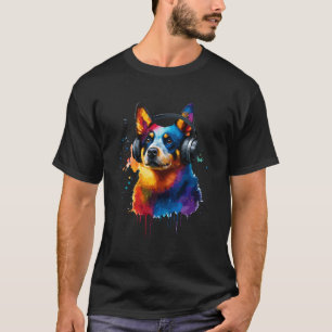 Camiseta Fones de Ouvido Splash Art Cão Bovino Australiano