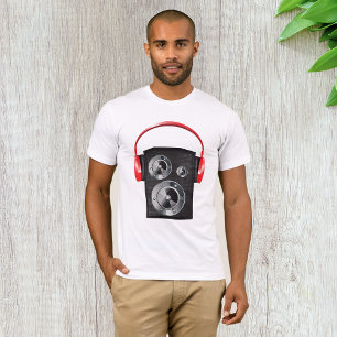 Camiseta Fones de Ouvido Vermelhos Gráfico de Alto-Falante 