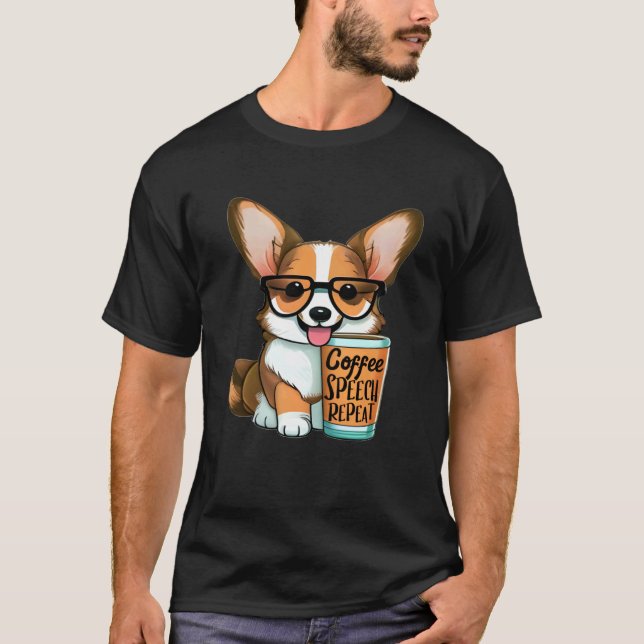 Camiseta Fonoaudiólogo Bebedor de Café Corgi (Frente)