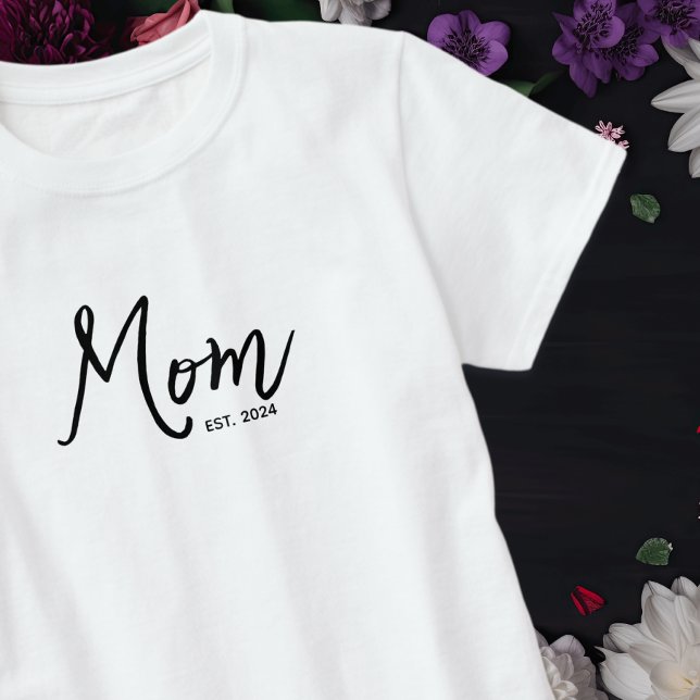 Camiseta Fonte de Letra Manuscrita Preta Estabelecida Mamãe (Criador carregado)