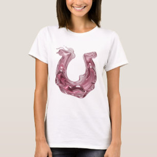 Camiseta Fonte de Metal Líquido 3D Rosa na MODERNA LETRA U 