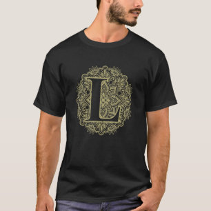 Camiseta Fonte de Monograma Inicial Floral Letra Maiúscula 