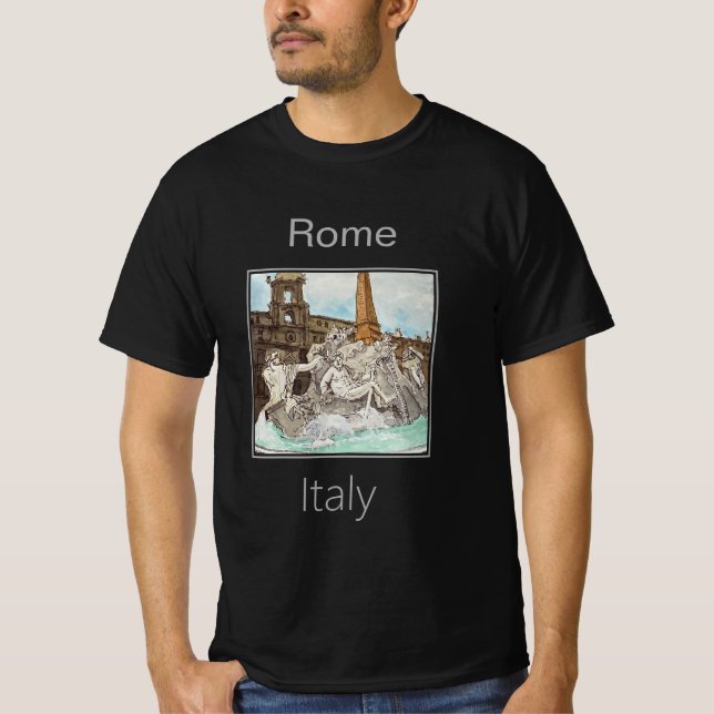 Camiseta Fonte de Roma de Quatro Rios em Piazza Navona (Frente)