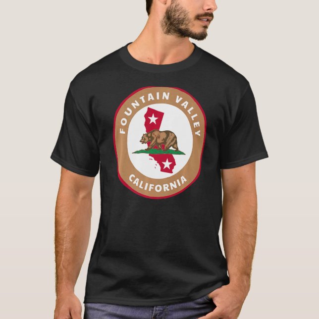 Camiseta Fonte Valley California CA Flag e Bear Crachá (Frente)