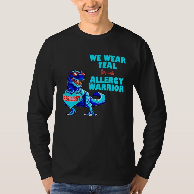 Camiseta Food Allergy Awareness Dinosaur TRex We Wear Teal  (Frente)