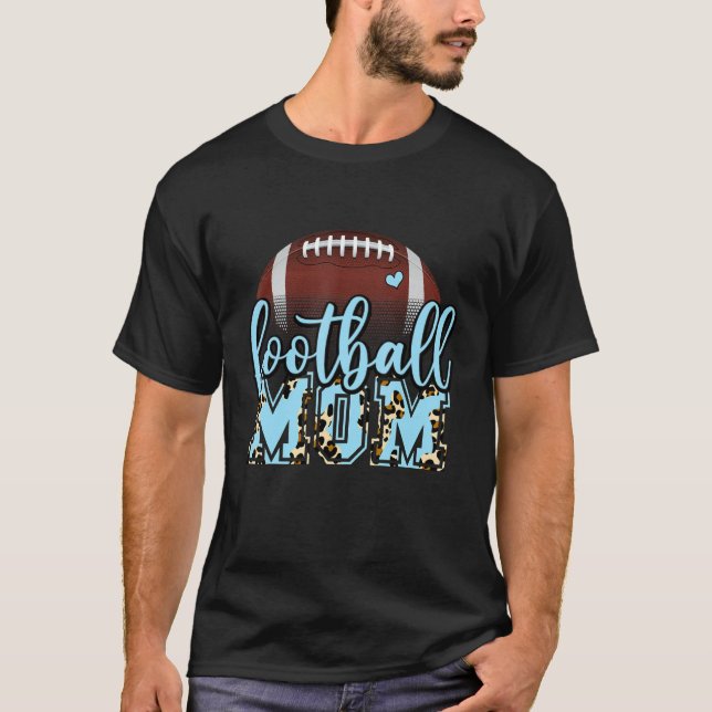 Camiseta Football Mom Leopard Football Light Blue For Mothe (Frente)