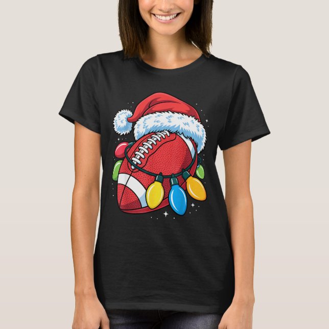 Camiseta Football Santa Hat Christmas Lights Festive Touchd (Frente)