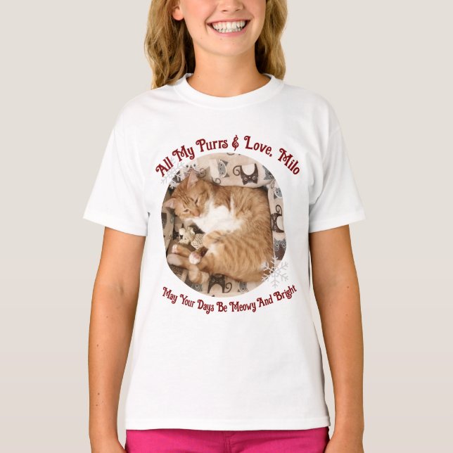Camiseta For Christmas, Meowy And Bright , Cat Photo ,  (Frente)
