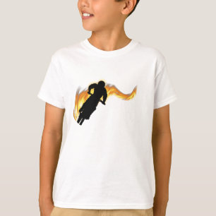 Camiseta Fora da estrada, moto de saia com chamas