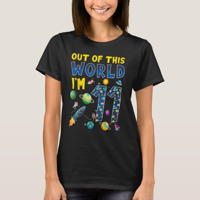 Camiseta Fora deste mundo, eu sou 11 Space Rocket Birthday  (Frente)