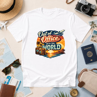 Camiseta Fora do Escritório, No Mundo Humor de Viagem	