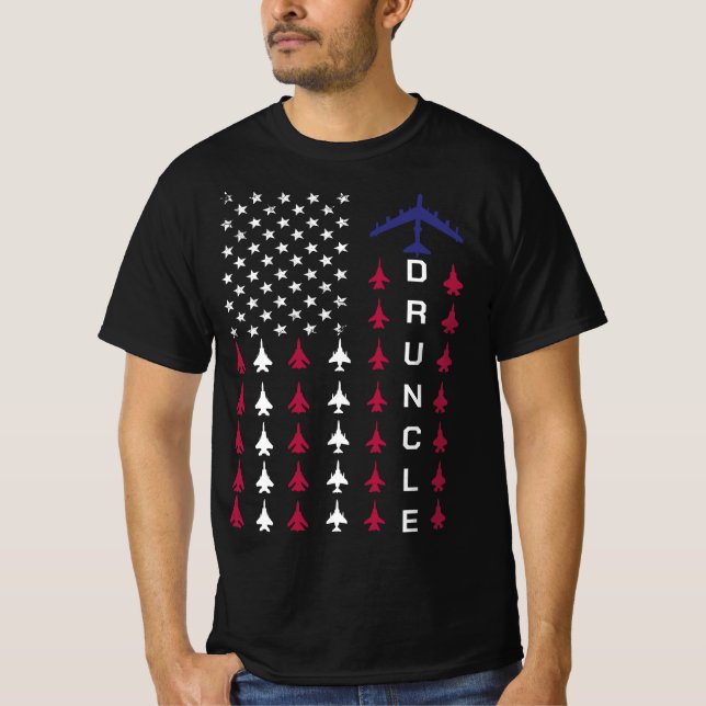 Camiseta Força Aérea Orgulhosa Tio Legal Bêbado Tio Tiro Bê (Frente)