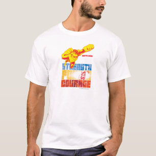 Camiseta Força da Liga da Justiça. Energia. Coragem. Caráte