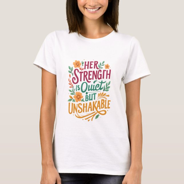 Camiseta Força Inabalável – Citação Empoderadora para Mulhe (Frente)