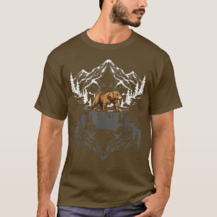 Camiseta Forest Trees Mountains Bear Reflection Animal Outd