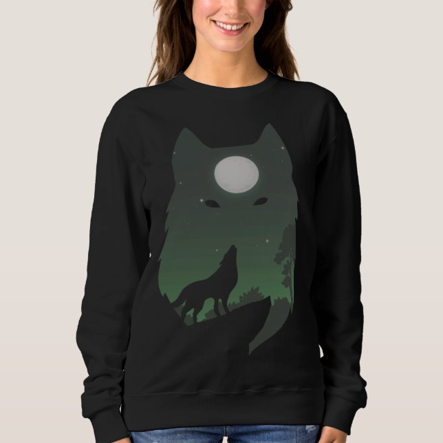 Camiseta Forest with Full Moon Silhouette Howling Wolf (Frente)
