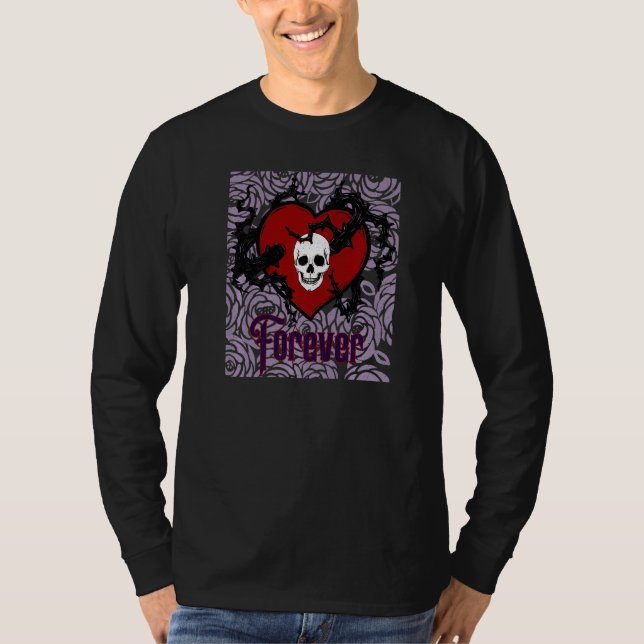 Camiseta Forever Gothic Heart With Roses For Goths (Frente)