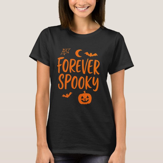 Camiseta Forever Spooky | Pumpkin, Moon, Bats & Web (Frente)