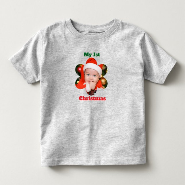 Camiseta Forma de Flor Meu 1º Natal Foto (Frente)