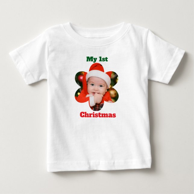 Camiseta Forma de Flor Meu 1º Natal Foto (Frente)