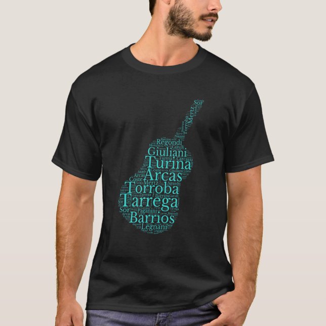 Camiseta forma de violão para violonista clássico (Frente)