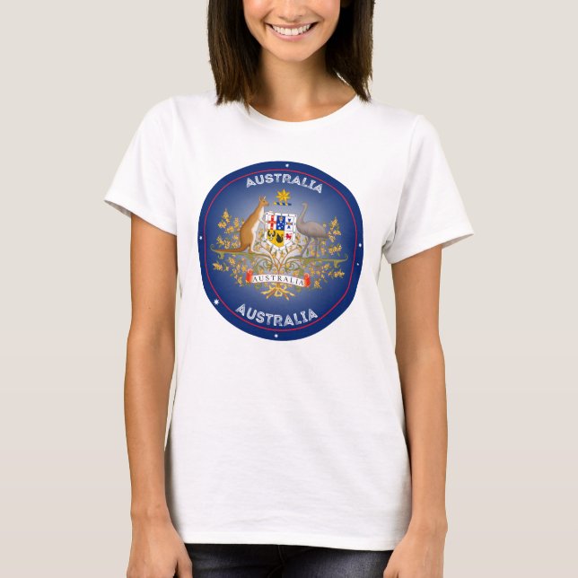 Camiseta Forma do Círculo Casaco de Armas da Austrália (Frente)