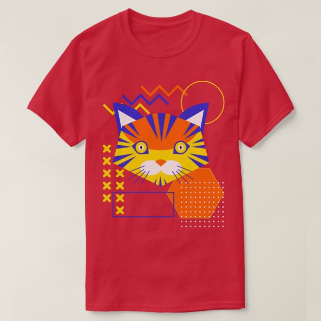 Camiseta Formas de Abstrato Geométrica de Cara de Gato (Frente do Design)