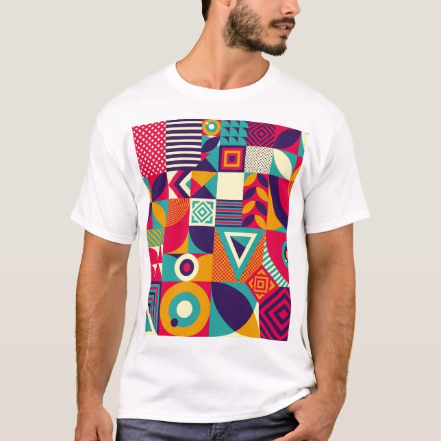 Camiseta formas geométricas de pop abstrato, padrão sem sol (Frente)