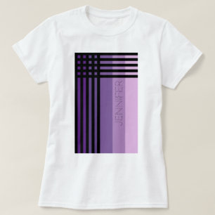 Camiseta Formas Roxas E Stripes Negras Nome Personalizado