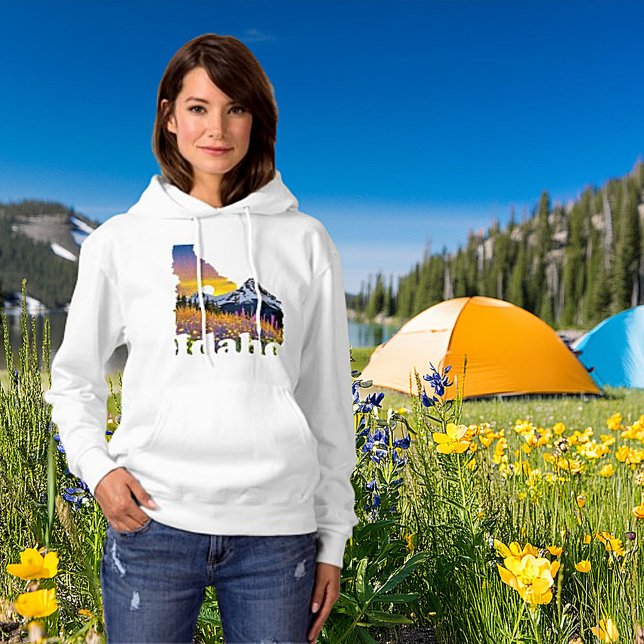 Camiseta Formato de Idaho com montanha e flores silvestres (Criador carregado)
