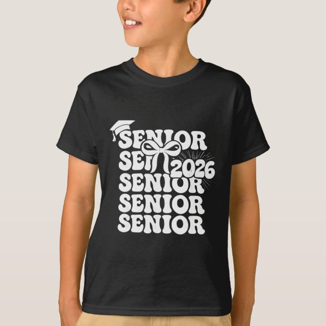 Camiseta Formatura Sênior 2026 Engraçada Coquette Bow Grad  (Frente)