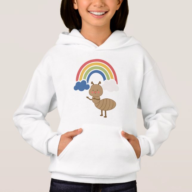 Camiseta Formiga Feliz e Arco-Íris - Design Fofo de Desenho (Frente)