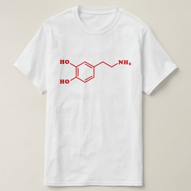 Camiseta Fórmula Química Molecular de Dopamina (Frente do Design)