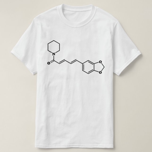 Camiseta Fórmula Química Molecular Piperina Pimenta Preta (Frente do Design)