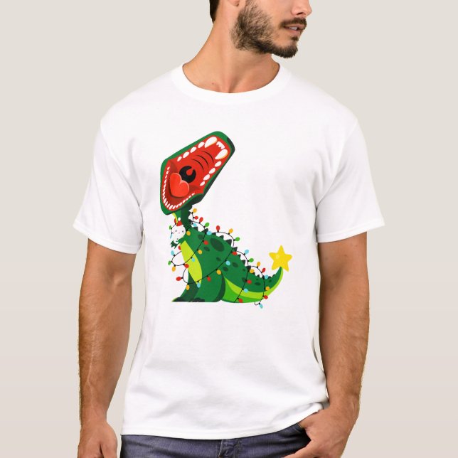 Camiseta Forragem de Natal T-Rex no inverno Snowman (Frente)