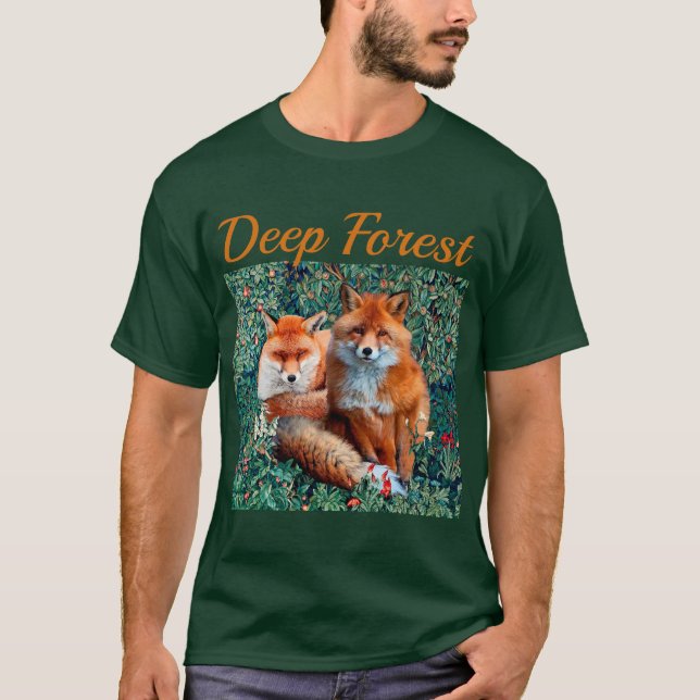 CAMISETA FORRAGENS VERMELHAS ENTRE FOLHAS VERDE, FOLIAGEM,  (Frente)