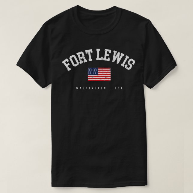 Camiseta Fort Lewis WA Retro American Flag USA City Name  (Frente do Design)