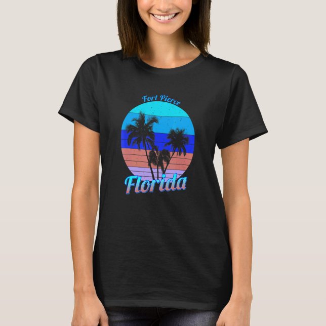 Camiseta Fort Pierce Florida Retro Tropical Palm Trees Vaca (Frente)