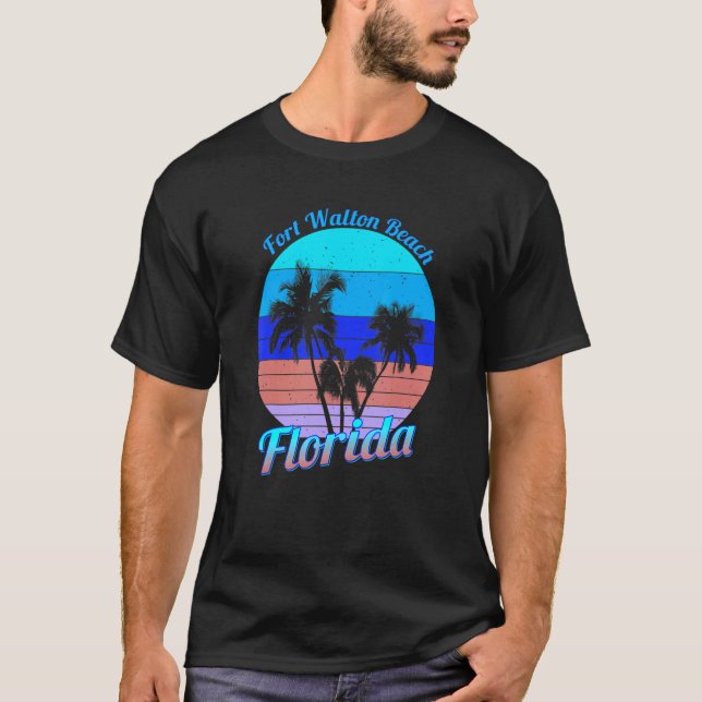 Camiseta Fort Walton Beach Flórida Retro Tropical Palm Tree (Frente)