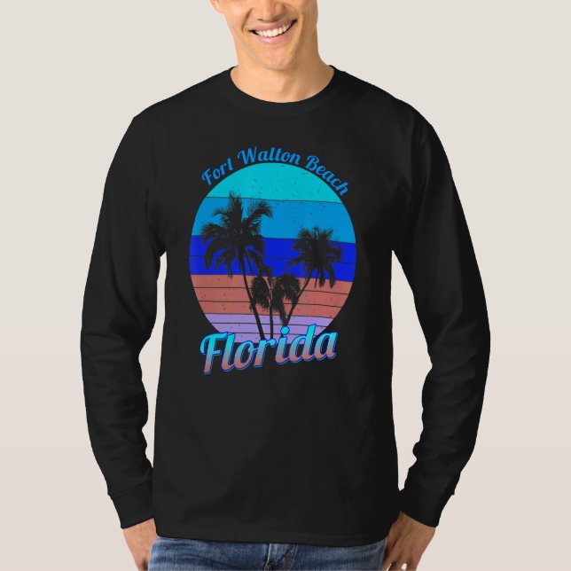 Camiseta Fort Walton Beach Flórida Retro Tropical Palm Tree (Frente)