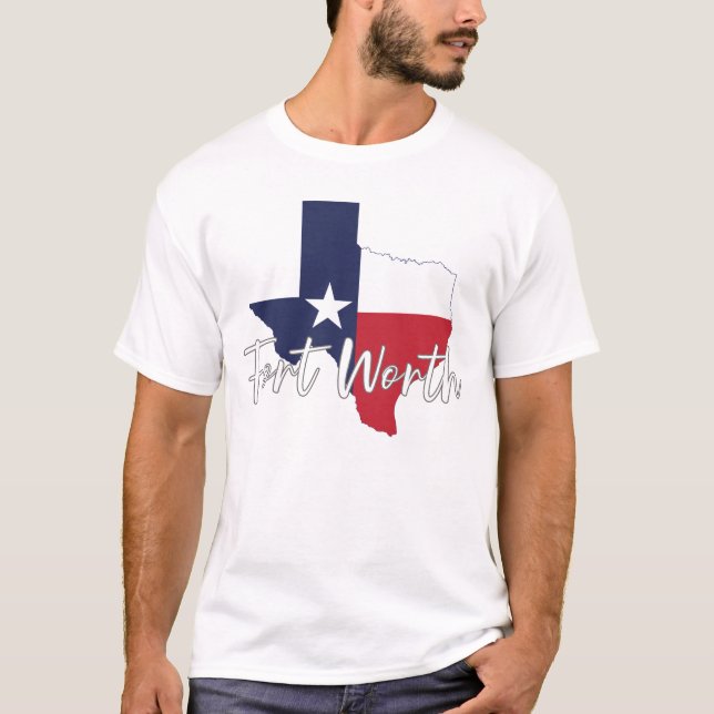Camiseta Fort Worth, Texas Flag Map Men's White (Frente)