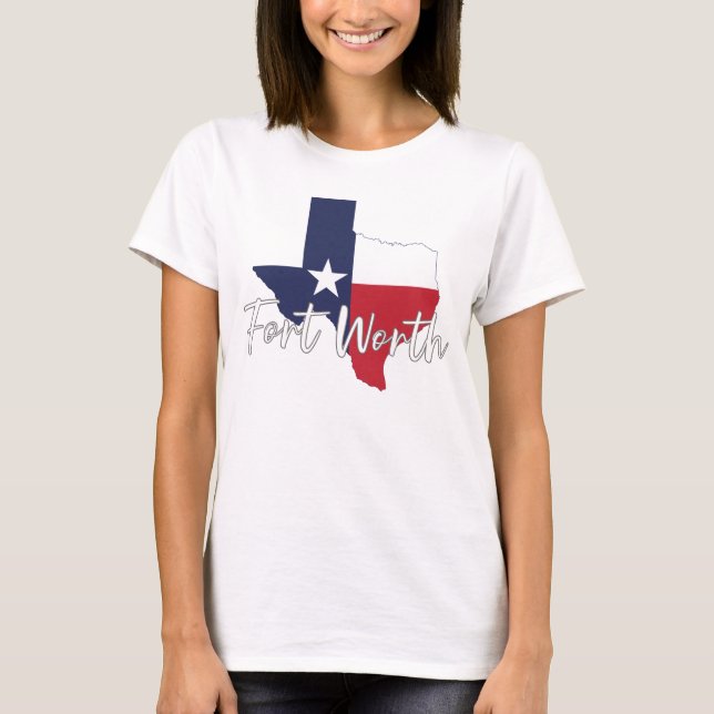 Camiseta Fort Worth, Texas Flag Map White de Mulheres (Frente)