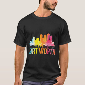 Camiseta Fort Worth Texas Retro Watercolor Skyline Art Souv
