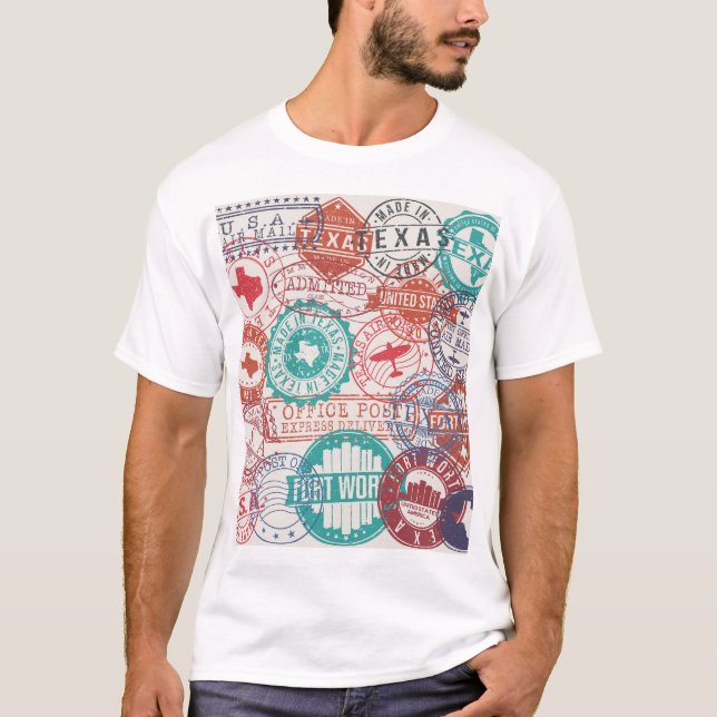 Camiseta Fort Worth Texas: viagem carimbos. (Frente)