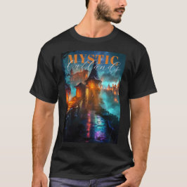 Camiseta Fortaleza Neon Cyberpunk Céu Noturno Brilhante