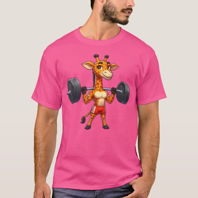 Camiseta Forte Girafa Barbell Levantando Pesos Engraçado Ca (Frente)