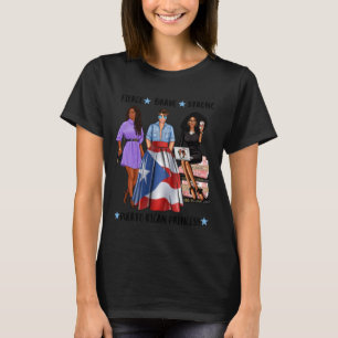 Camiseta Forte Princesa Afro Porto-Riquenha Bandeira de Por