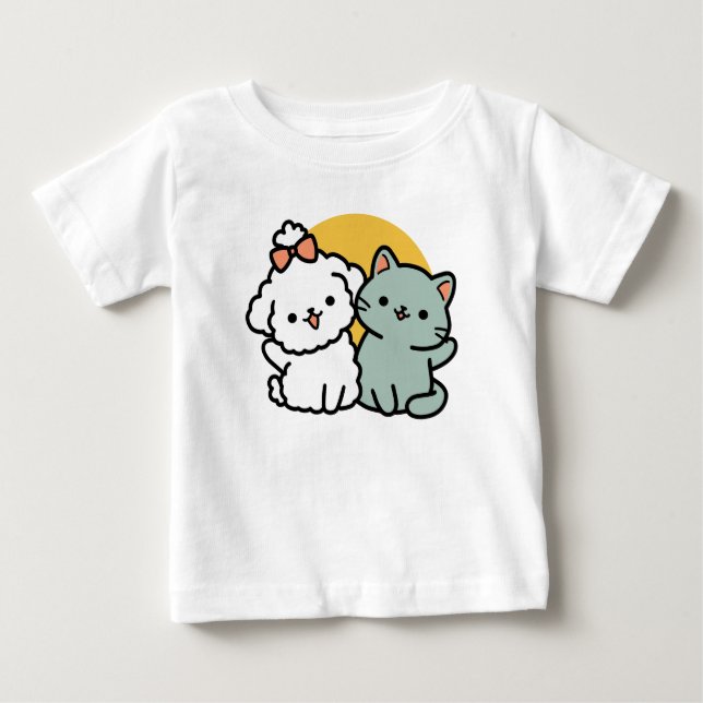 Camiseta Fortes Amigos Para Sempre | Gato e Cão Cachorro Du (Frente)