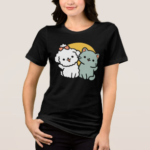 Camiseta Fortes Amigos Para Sempre Gato e Cão Cachorro Du