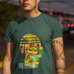 Camiseta Fortune Lucky Cat Maneki-Neko Modern Sunset